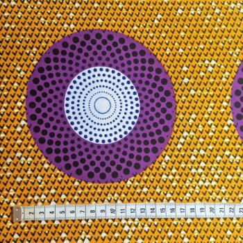 Preview: Afrikanischer Wax Print Stoff Baumwolle PURPLE ORANGE CIRCLE